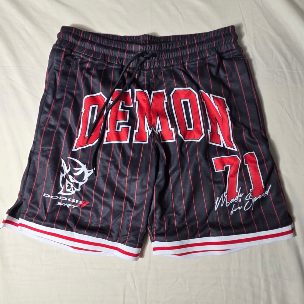Reason x Dodge SRT Demon Basketball Shorts Black Pinstripe Men’s Small NWT